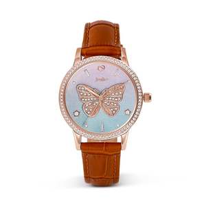 นาฬิกาควอตซ์ Jeulia Dreamy Rainbow Butterfly -สายหนังสีน้ำตาลพร้อมหน้าปัดออมเบร - Product Image 1