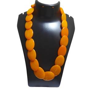 Orange Resin <b>Bead</b> <b>Chunky</b> Oval Handcrafted Glossy Finish Angel Statement <b>Necklace</b> for Women - Product Image 4