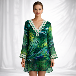 Túnica de playa de gasa bordada ecológica Kaftan Vestidos casuales tejidos con cintura natural - Product Image 2