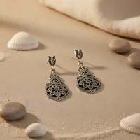 Art Palace Vintage 925 Silber Ohrhänger mit Markasit-Einlage Blumenmuster für Frauen Alltägliches Tragen Aus Rajasthan