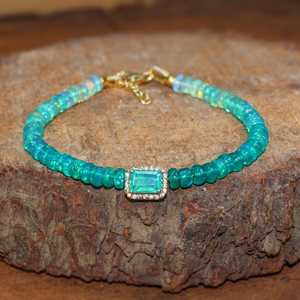 Green Opal <b>Charm</b> <b>Bracelet</b> 925 Sterling Silver 14K Gold Plated Handmade October <b>Birthstone</b> Jewelry Women Gift - Product Image 1