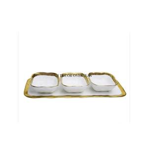 Collection d'art créatif moderne Ensemble de 3 bols et plateaux intérieurs de couleur blanche en aluminium moulé de haute qualité plaqué or à bas prix - Product Image 5