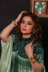 Elegant Anti-Static <b>Ladies</b> Organza Evening Party Dress with Beaded <b>Cape</b> & Embroidered Pearls Beautiful Crystal Embellishment - Product Image 2