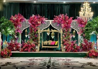 Affichage floral en métal décor de coulisses de mariage panneau de toile de fond de scène de mariage en fil métallique