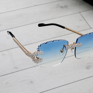 Luxury Rimless Blue Gradient Crystal Sunglasses for Women UV400 Designer Square Diamond Decor Fashion <b>Eyewear</b> - Product Image 2