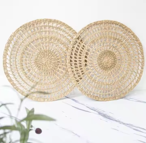 Wholesale Round Rattan <b>Woven</b> Eco-friendly Reusable <b>Placemat</b> Customizable Logo Embroidered Design Wedding Use 13x13 15x9 Inches - Product Image 1