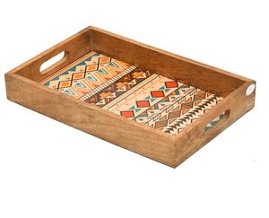 Bandeja de Madera Amarilla Estampada para Servir, Plato de Madera de Mango Hecho a Mano con Asas, Bandejas Decorativas Duraderas al Mejor Precio - Product Image 3