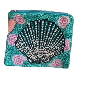 Cette belle nouvelle dernière petite pochette à monnaie en coquillage perlé bleu broderie à la main couleur rose/bleu/et sac à monnaie perlé noir - Product Image 2