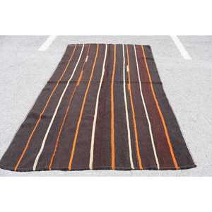 5.5x8.4 ft Rug, Vintage Kilim Rug, Turkish <b>Brown</b> <b>Wool</b> Floral Rug - Product Image 1