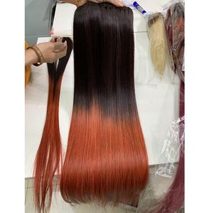 Tendance chaude vietnamienne Ombre Orange 22 "Extensions de cheveux de couleur sans enchevêtrement sans perte avec fermeture de paquets de prix de gros - Product Image 1