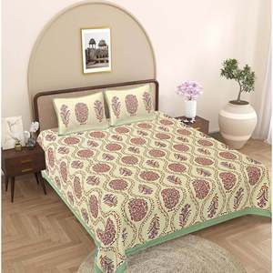 100% Cotton 240 TC Green & Red Floral 1 King Bedsheet with 2 <b>Pillow</b> Covers 3-Piece Comforter Set (ADB1485) for Home Use - Product Image 1