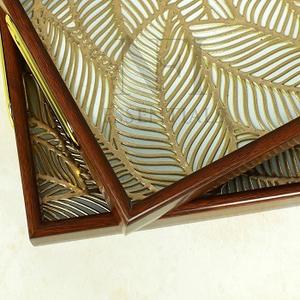 Mango/Acacia Wood Rectangle Tray Printed Enamel with Gold Plated Metal Handles Vintage <b>Fancy</b> New Hot Design Wooden Trays - Product Image 5