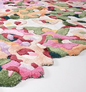 Alfombra de viscosa de lana tejida a mano moderna Rosa Floral Cassia para dormitorio estética sala de estar salón uso duradero en el suelo del hogar - Product Image 5