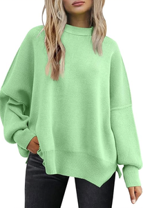 FALL TRENDY CHRISTMAS <b>SWEATER</b> OVERSIZED BATWING WOMEN CREWNECK SIDE SLIT <b>KNIT</b> PULLOVER TOPS <b>LOOSE</b> CASUAL KNITWEAR NEW - Product Image 2