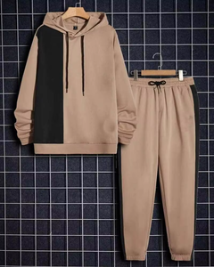 Chándal de bloque cómodo de 2 piezas de alta calidad para hombre de talla grande personalizado, traje de Color liso bordado para temporada de otoño - Product Image 1