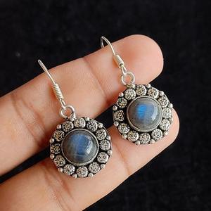 Boucles d'oreilles en labradorite, plaquées argent sterling 925, boucles d'oreilles en pierres précieuses faites à la main, style bohème, bijoux pendantes, cadeau pour elle, cadeau pour maman - Product Image 2