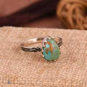 Bague en argent sterling avec turquoise Kingman faite à la main, sertie en forme de goutte, style bohème sud-ouest, bijou de luxe, cadeau de mariage - Product Image 6
