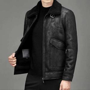 Premium-Grade Sheep Skin Leather <b>Men's</b> Winter Bomber <b>Jacket</b> with Stand Collar and Front Logo <b>Smart</b> <b>Casual</b> Heated & Breathable - Product Image 3