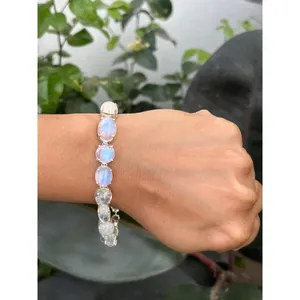 Pulsera de tenis de plata 925 con piedra lunar arcoíris, accesorio de moda - Product Image 3