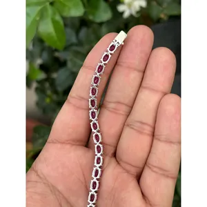 สร้อยข้อมือเทนนิสเงินแท้ 925 ประดับโรโดไลต์การ์เนต เครื่องประดับแฟชั่น - Product Image 5