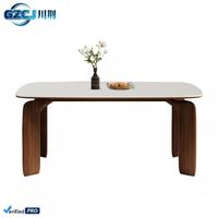 Ensemble de table à manger moderne et simple, design créatif, vente en gros à bas prix, plateau en dalle de roche, 6 places, pieds en bois, pour la maison, l'hôtel