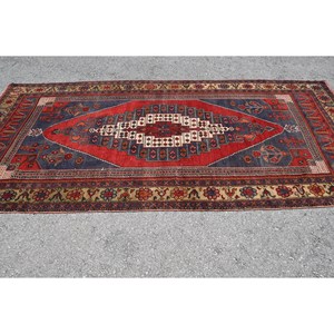 พรมตุรกีวินเทจคลาสสิกสีแดงสีฟ้า5.1 x 10.3ft ขนาดใหญ่วัสดุขนแกะนามธรรมสำหรับวัยรุ่นสี่เหลี่ยมผืนผ้าการออกแบบห้องโถง - Product Image 3