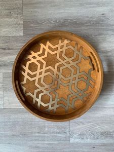 Bandeja para servir de resina con incrustaciones de madera de diseño creativo con diseño de hojas, mango de latón, vajilla, desayuno, té, café, bandeja para servir comida - Product Image 5