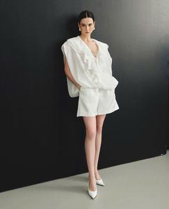 Chic Summer Set Voluminous Ruffled Cap Sleeve <b>Top</b> and High Waisted Shorts made in Vietnam - Product Image 3