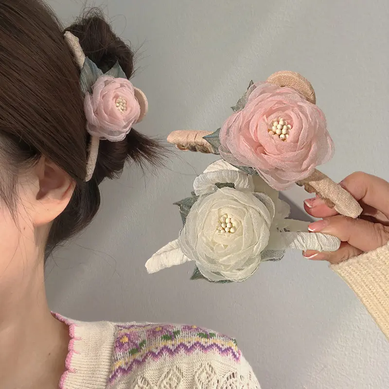 Korean Hair Clips Fashion Organza Hair Claw is Naturally Beautiful Flower Hair Accessories Made By Women