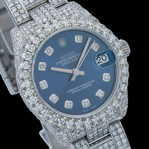 Reloj de hombre de lujo con esfera azul con diamante de moissanita VVS helado para movimiento automático suizo banda de acero inoxidable al por mayor - Product Image 3