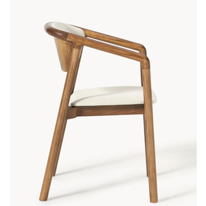 Fauteuil de salle à manger en bois massif minimaliste scandinave | Chaise de café/restaurant à siège rembourré | Meubles d'accent japonais - Product Image 2