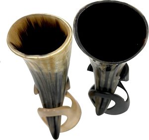 Ensemble de corne à boire Viking médiéval ancien vin tir hydromel tasse alimentaire sûr navire de cérémonie sculpté à la main Animal nautique noël - Product Image 3