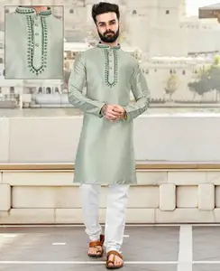 Traditional Indian Wear Long Kurta Pajama Made From Silk The Solid Style Pattern Regal Style Kurta Traditionally