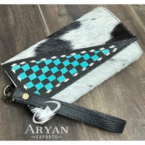 Portefeuille à main pour femme en cuir de vachette véritable de qualité supérieure, à motif à carreaux, fait à la main, porte-cartes en cuir véritable de luxe, porte-monnaie à poignet - Product Image 1