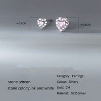 Valentijnsdag Cadeau Fijne Sieraden Roze Zirkoon Hart Oorknopjes Hypoallergene Piercing Stud Sieraden Puur Zilver S925 Voor Vrouwen