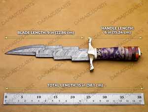 Outil de coupe utilitaire extérieur en acier Damas fait main OEM avec manche composite marbré violet, accessoires en acier - Product Image 6