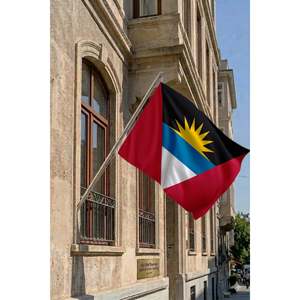 Ensemble de mât de drapeau télescopique mural d'Antigua-et-Barbuda avec graphismes imprimés numériquement - Product Image 2