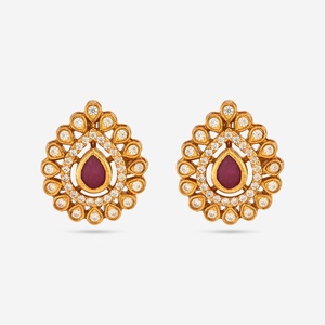 Vintage Style <b>Silver</b> Temple Earrings Trendy Religious Stainless Steel <b>Studs</b> with Floral Bezel Setting for Wedding Occasions - Product Image 1