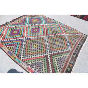 Alfombra Turca Vintage de 6.3x7.6 pies (193x231 cm), Alfombra de Lana Azul Kilim - Product Image 4