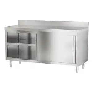 Stainless Steel Commercial Kitchen Work Table with Sliding Door Storage Cabinet