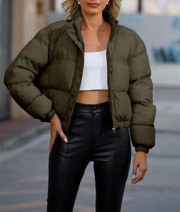 Chaqueta acolchada recortada para mujer, abrigo corto acolchado con cremallera de invierno, prendas de vestir, chaqueta acolchada corta a la moda, cuello vuelto, sólido - Product Image 5