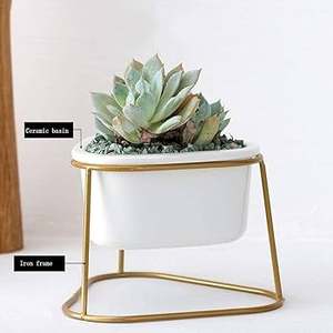 กระถางต้นไม้เคลือบทองรูปทรงเรียบง่ายกระถางต้นไม้โลหะใหม่สำหรับตกแต่งสวนเคลือบทอง - Product Image 4