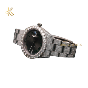 Montre-bracelet de luxe en acier inoxydable avec fermoir pliant rond de 41 mm avec diamant moissanite de sécurité - Product Image 2