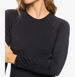 Rashguard une pièce uni pour femme, col rond, manches longues, tissu extensible doux, anti-UV, été, logo imprimé personnalisé - Product Image 4