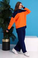 Conjunto de Dos Piezas de Punto con Cuello Alto y Bloques de Color para Mujer, Venta al por Mayor del Fabricante: Suéter de Manga Larga de Corte Holgado y Pantalones de Pierna Ancha