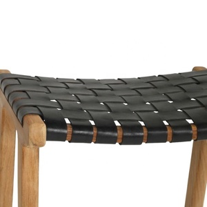Minimalist Teak Wood Bar <b>Stool</b> With Black Leather Seat Outdoor <b>Garden</b> Furniture Scandinavian Design Durable Solid Wood - Product Image 6