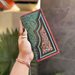 Cartera turquesa con estilo para hombre, soporte largo para efectivo RFID, forro de nailon, gran capacidad, estilo occidental, regalo de moda para él - Product Image 2