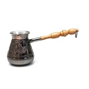 热卖金属黄铜土耳其泡茶水壶可用于燃气土耳其咖啡壶压花设计银色