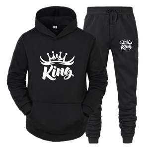 Nouvel ensemble deux pièces pour hommes et femmes tenue de couple écologique 'Queen King' survêtements imprimés sweat à capuche et pantalons de survêtement - Product Image 6