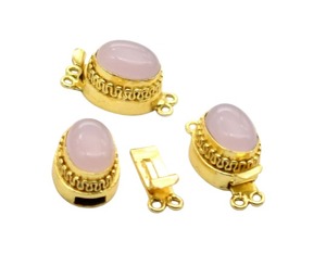 Quartz rose pierre précieuse 1 brin 2 brins et 3 brins fermoir de boîte ovale plaqué or 18 carats 26X15X10MM fermoir de fabrication de bijoux B702 - Product Image 3
